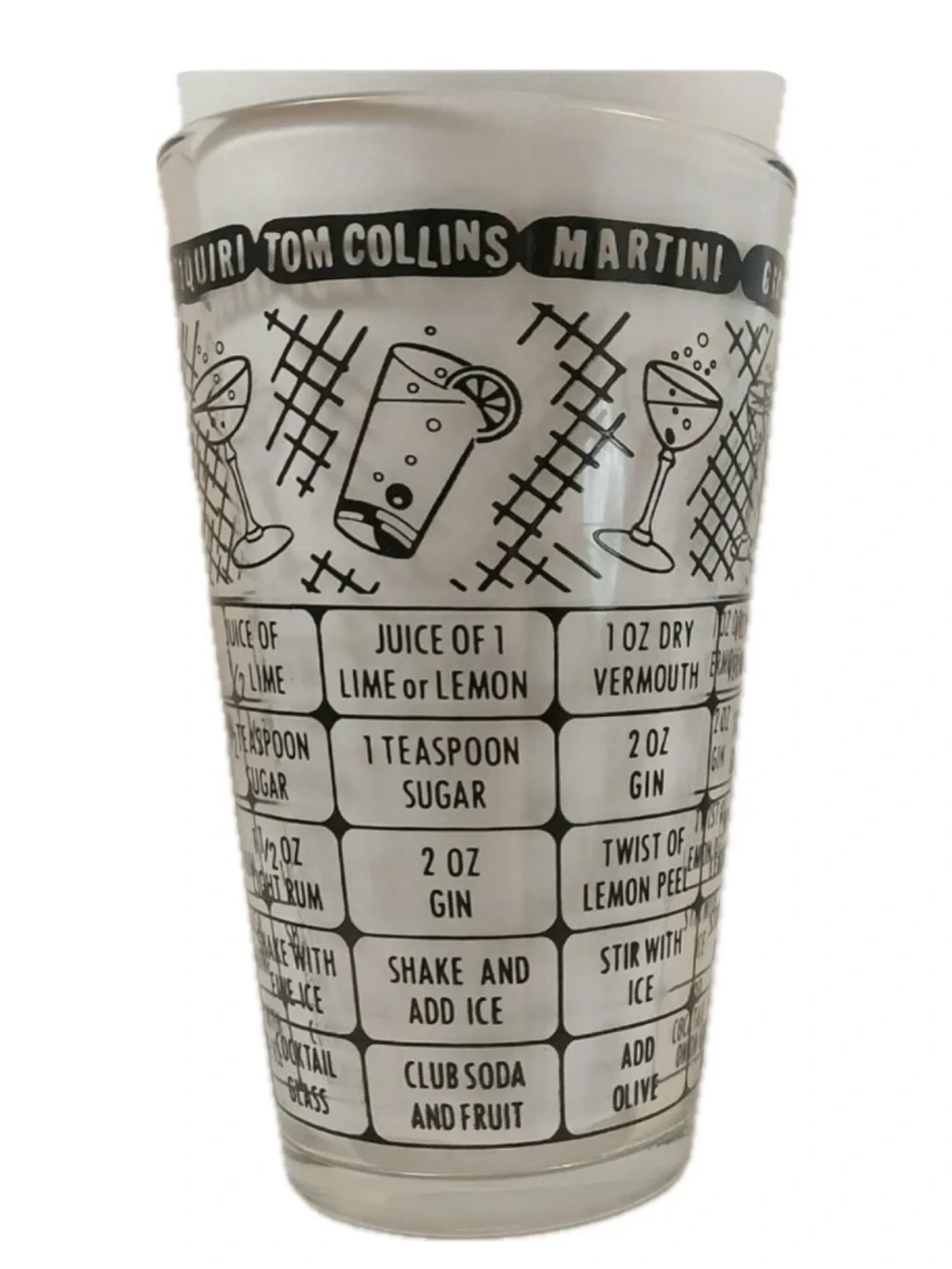 Vintage Federal Glass 12 oz Mid Century Cocktail Recipe Glass